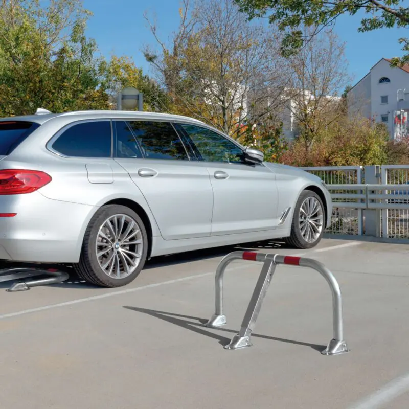 Alternative view of Steel Parking Barrier with Red Reflectors and Cylinder Lock - Bolt-Down