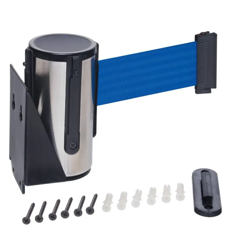 Barrier Tape - Wall-Mounted in Stainless Steel - 2.5m Blue Tape