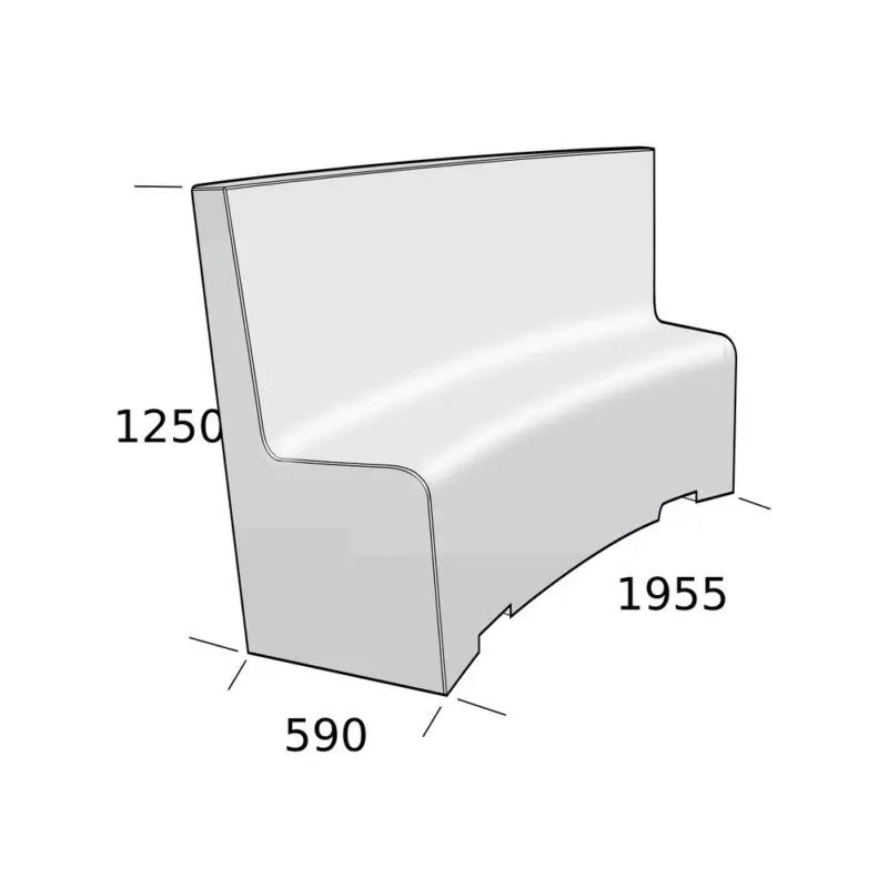 Alternative view of Curved Concrete Bench - 470x1955x1250mm - Ulriksdal